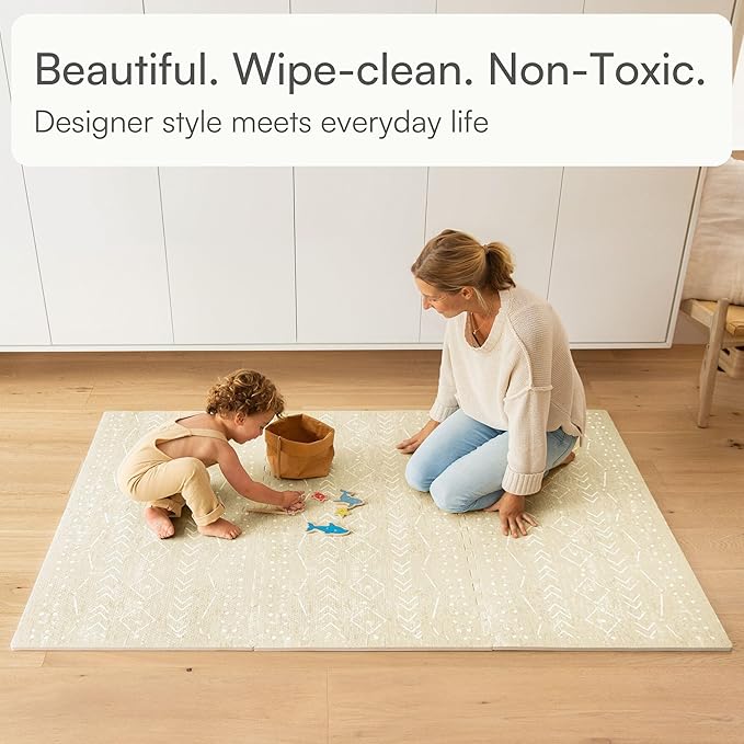 Lillefolk Baby Play Mat for Floor – 4x6ft Beige | Soft Non Toxic Premium EVA Foam Tiles for Tummy Time, Crawling & Playroom – Waterproof Interlocking Floor Mat for Babies & Toddlers (6 Tiles)