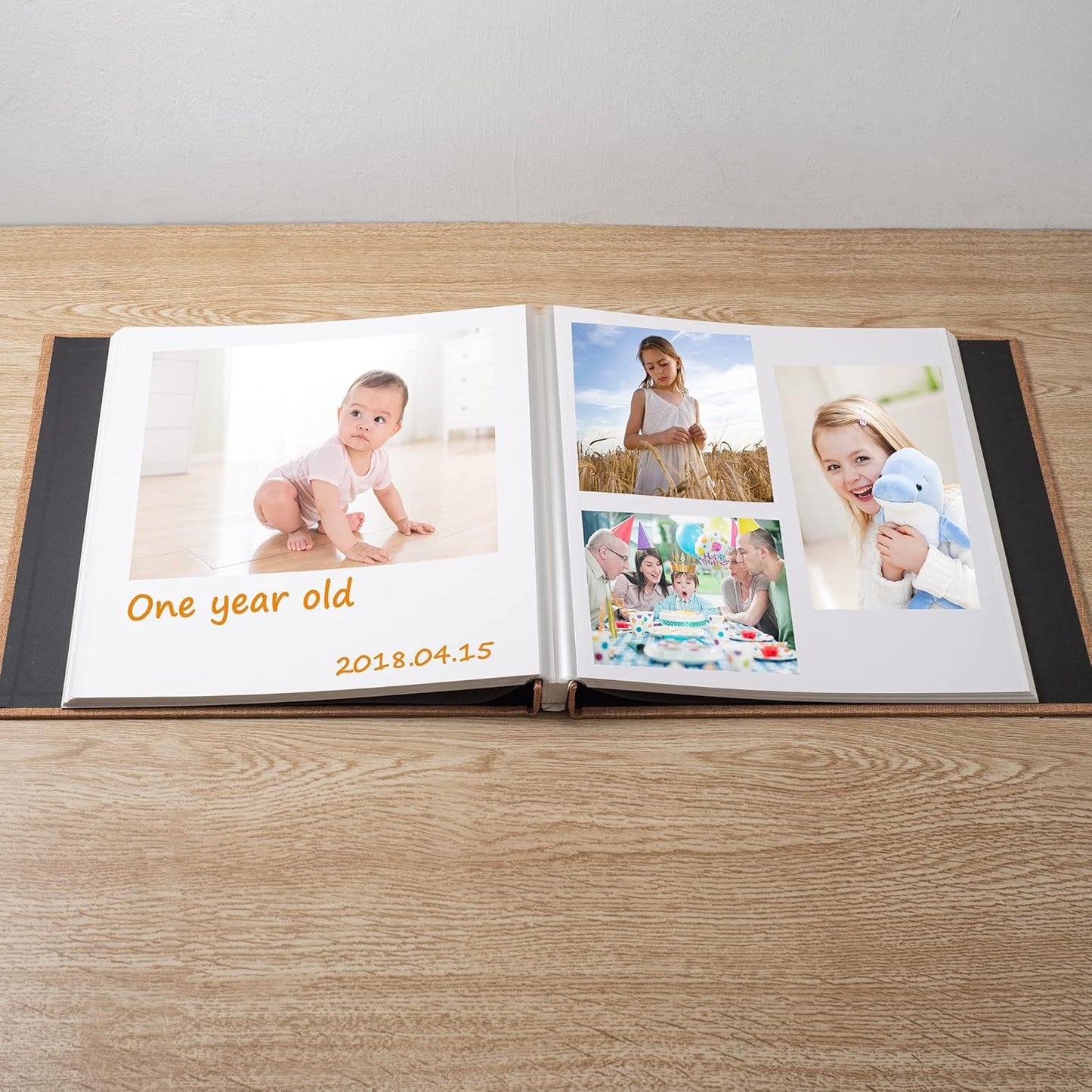 Large Photo Album Self Adhesive Scrapbook Album for 4×6 8×10 Pictures DIY Magnetic Linen Cover Album 40 Pages for Family Wedding Gifts with Metal Pen and Plastic Board