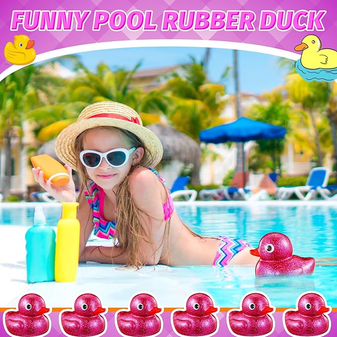 Honoson 6.89 Inch Giant Glitter Rubber Duck Big Glitter Rubber Duck Large Sparkly Duckling Bath Toy with Squeaky Sound for Summer Baby Shower Birthday Party Favor Gift(Purple)