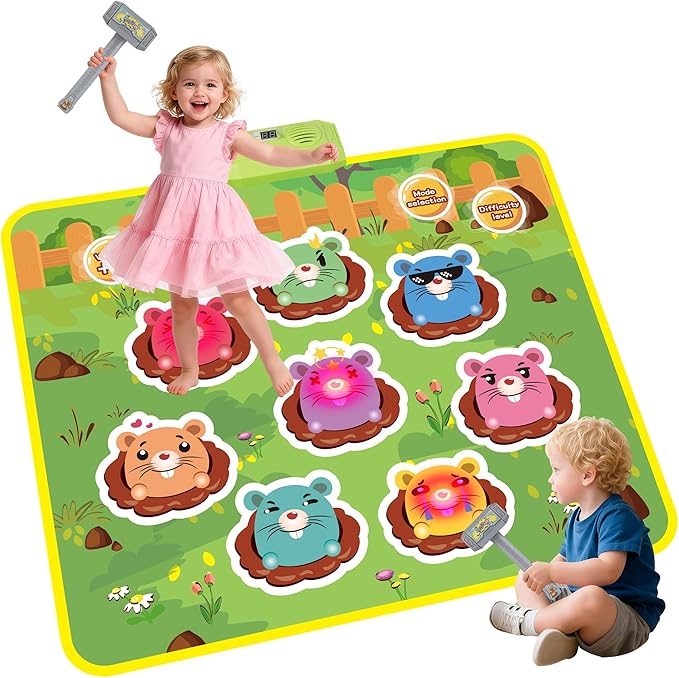 M SANMERSEN Whack A Mole Game Toys for Kids, Toddler Toys for Ages 2 3 4 5 Whack A Mole Game Playmat with 2 Hammers, Birthday Gifts for Kids Boys Girls Family Games Party Favors