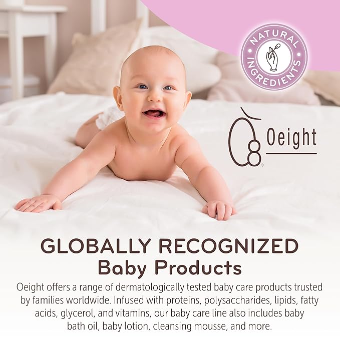 Oeight Baby Lotion is a natural body lotion for newborns and infants, ideal for sensitive skin. This gentle moisturizer soothes, softens, and nourishes, making it perfect for kidswith dry