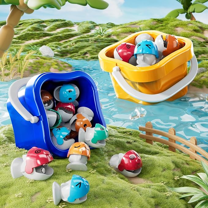 Magnet Fishing Game for Kids Toddlers Aged 3 4 5 6 7 8 - Fishing Toys with 48 Fishes Toys, 8 Poles, Rotating Board Game with On-Off Music, Educational Birthday Gifts for Boys Girls 1-3(Blue)