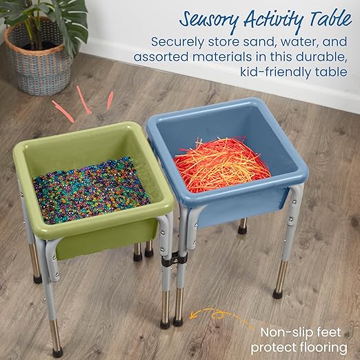 ECR4Kids 2-Station Sand and Water Adjustable Play Table, Sensory Bins, Fern Green/Powder Blue