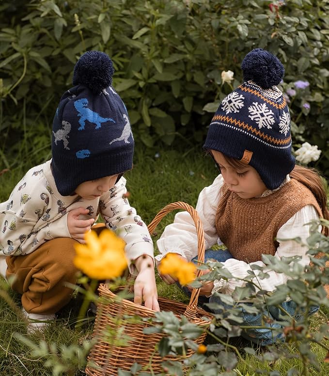 LMLALML Boys Winter Hat Earflap Knitted Beanie for Kids Warm Fleece Lined Thicken Hat for Baby