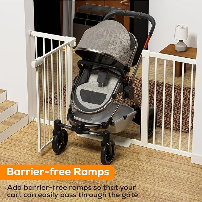 29.5-46" Baby Gate for Stairs, Baby Safety Essentials, Auto Close Gate for Doorways, Easy Install Pressure Mounted Dog Gate Indoor, Pet Gates for Dogs, White (2 Pack)