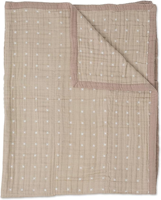 Little Unicorn Premium Quilted Throw | Super Soft, Multi-Layered Muslin XL Blanket| Great for Kids & Families (Taupe Cross)