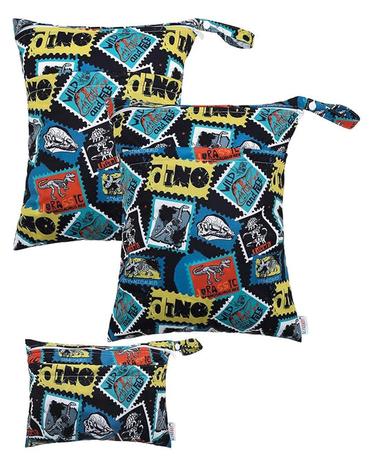 ALVABABY 3 Cloth Diaper Wet Dry Bags Waterproof Reusable with Two Zippered Pockets Travel Beach Pool Daycare Soiled Baby Items Yoga Gym Bag for Swimsuits or Wet Clothes Small medium Large 3L-SML09