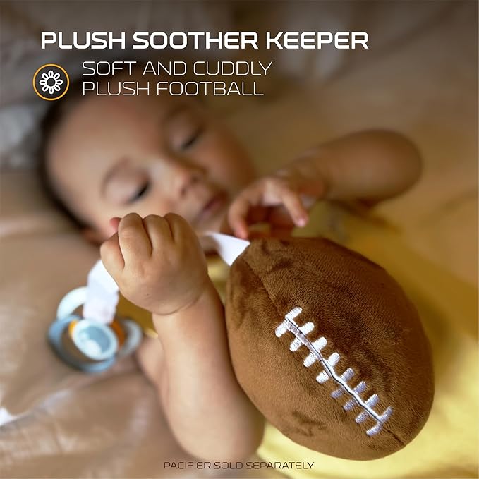 Pittsburgh Steelers Plush Football Pacifier Holder by Smilo - Officially Licensed NFL Soother Holder - Soft Plush Toy and Dummy Holder - Fits Any Pacifier - Stroller Accessory & Newborn Essential