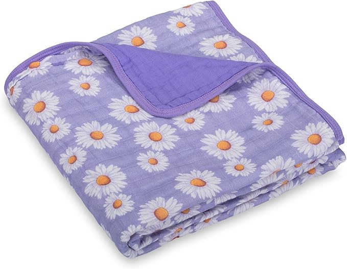 LollyBanks Muslin Baby Blanket 100% Organic Cotton, Muslin Quilt Lightweight, Muslin Blanket for Girls, 6 Layers Baby Blankets 47"x 47", Soft Nursery Receiving Blankets (Daisy Print)
