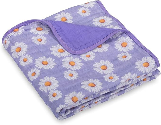 LollyBanks Muslin Baby Blanket 100% Organic Cotton, Muslin Quilt Lightweight, Muslin Blanket for Girls, 6 Layers Baby Blankets 47"x 47", Soft Nursery Receiving Blankets (Daisy Print)