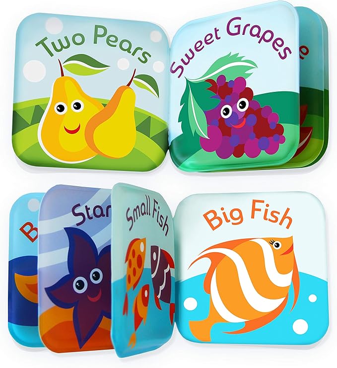 Floating Baby Bath Books - Bath Books for Babies, Infants - Waterproof, Mold-Free Bath Toys for Learning & Early Education (Set of 2 - Fruits & Sea Animals)