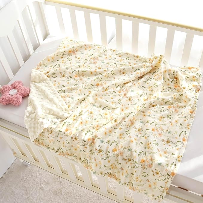 LifeTree Baby Blankets for Boys Girls, Soft Double Layer Swaddle Blankets, Muslin Front and Dotted Fleece Backing Receiving Bed Throw Blanket for Newborn Unisex, 31X40 Inches, WildFloral