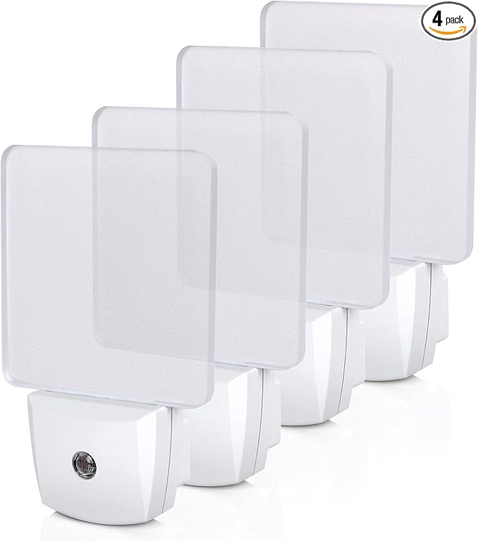 DEWENWILS Plug in LED Night Light with Light Sensor, Dusk to Dawn, Kids Nightlight for Nursery, Bathroom, Hallway, Bedroom, Cool White Light, Flat Clear Design, UL Listed, 4 Pack
