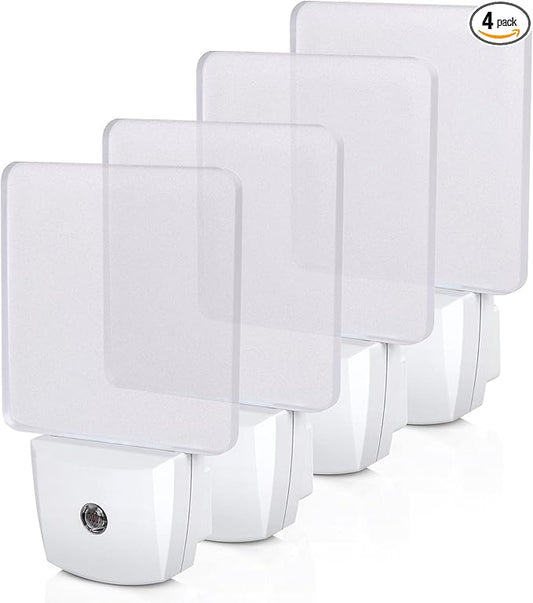 DEWENWILS Plug in LED Night Light with Light Sensor, Dusk to Dawn, Kids Nightlight for Nursery, Bathroom, Hallway, Bedroom, Cool White Light, Flat Clear Design, UL Listed, 4 Pack