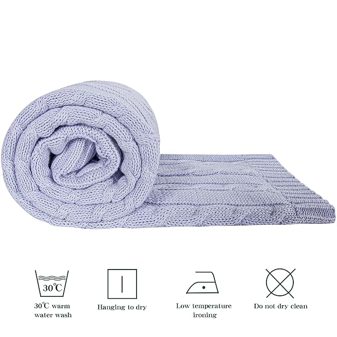 NTBAY 100% Pure Cotton Cable Knit Toddler Blanket, Super Soft Warm Breathable 30x40 Baby Blanket for Crib, Stroller, Nursery, Travel, Newborn, 30x40 Inches, Light Purple