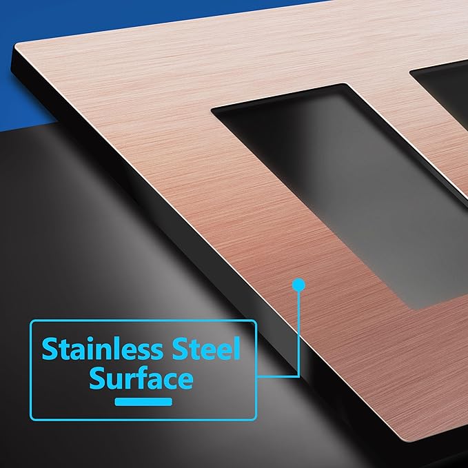 LIDER Double Decorator Metal Wall Plate, Temperature and Impact Resistant, 201 Stainless Steel, Screwless Cover, Modern Upgrade, Mid-Size 2-Gang 4.88” x 4.92”, Brushed Rose Gold, LSMWP-32M-BRG