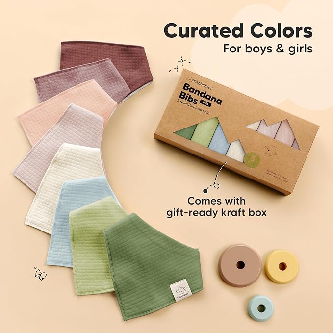 KeaBabies 8-Pack Bandana Bibs for Baby Girls, Boys - Organic Cotton Baby Bibs for Drooling & Teething Newborn, Toddler, Infant 0-36 months, Extra Soft, Absorbent Cloth with Snaps (Moor/Quin)