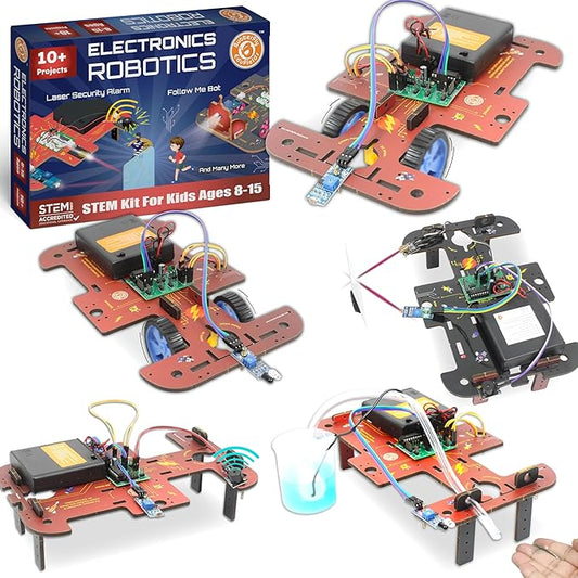 Butterfly EduFields 10-in-1 STEM Robotics Kit for Kids Ages 8-14 | Electronics & Engineering Science Kit with Circuit Board Projects | Educational Robot Building Kit