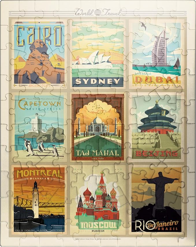 MyPuzzle World Travel, Collage, Vintage Poster - Premium 100 Piece Jigsaw Puzzle for Adults