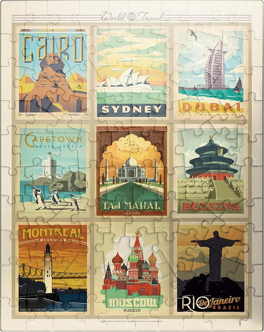 MyPuzzle World Travel, Collage, Vintage Poster - Premium 100 Piece Jigsaw Puzzle for Adults
