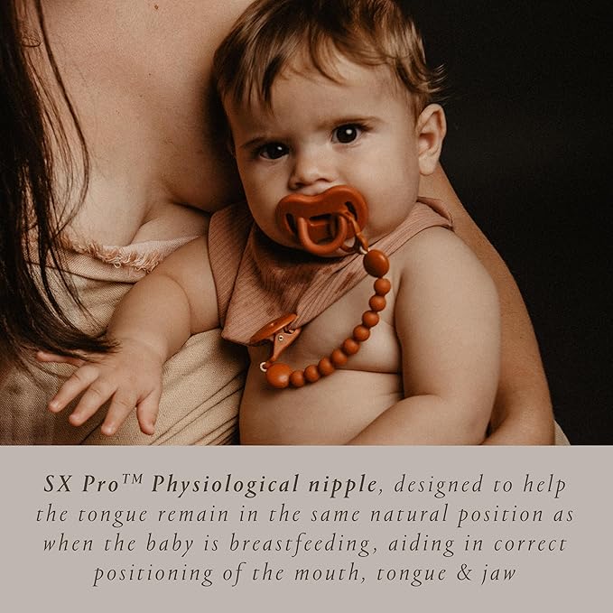 Color Essence SX PRO Silicone Baby Pacifier 1Pk, Made with 100% Soft Silicone, Baby Essentials Perfect for Breastfeeding Babies, Designed in Spain, 0-6 Mths, Sunset Orange