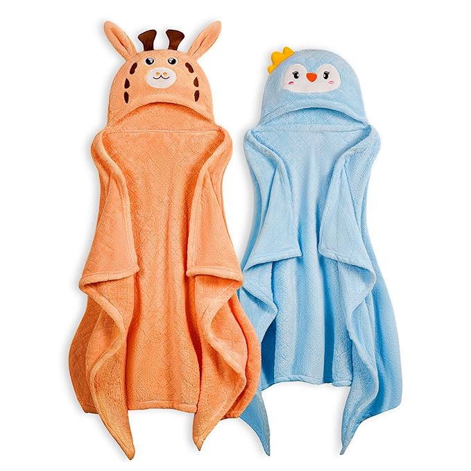 Toddler Towels with Hood Kids Towel Bath Baby Towels with Hood for Boy Girl 0-5 Years, 2-Pack Soft Absorbent Toddler Bath Towe Baby Bath Towel, Thick 50''x32'' Kids Hooded Towel for Toddlers