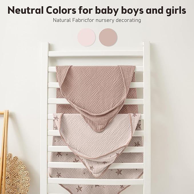 Susurration Hooded Baby Towels for Newborn 2 Pack 100% Muslin Cotton Towel for Babies，Highly Absorbent and Newborn Essential 30x30 Inch Pink Star&Sand