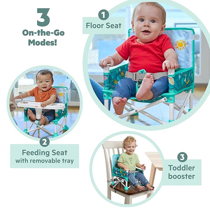 Bright Starts Disney Stitch Pop 'N Sit Portable Booster, Indoor/Outdoor Use, Floor Seat with Feeding Tray, Blue, 6 Mos - 3 Yrs