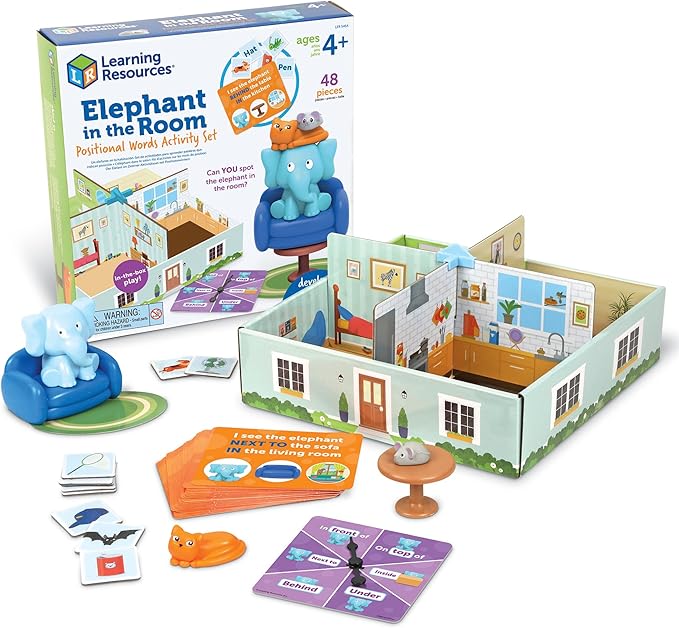 Learning Resources Elephant in the Room Positional Word Activity Set - Educational Games for Kids Ages 4+, Speech Therapy Tools