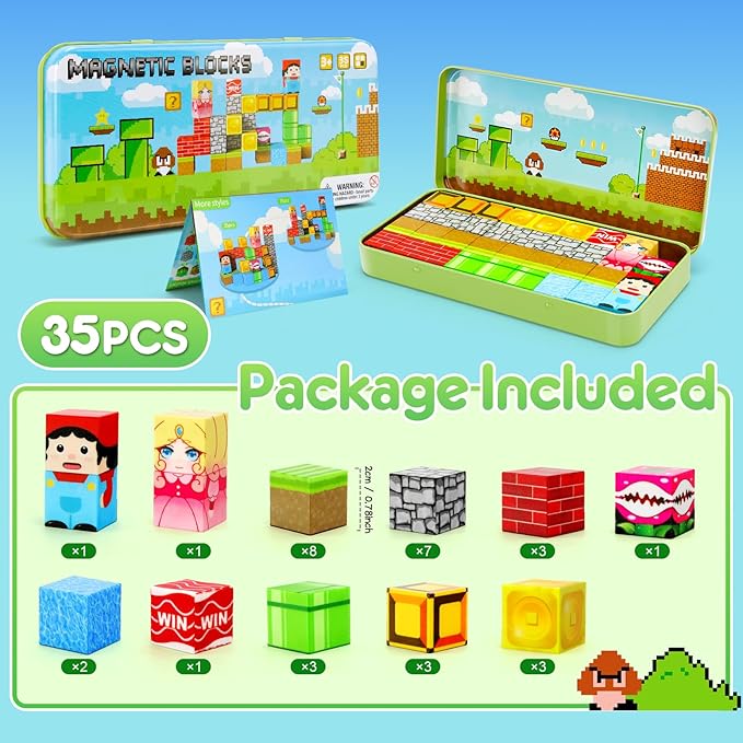 CS COSDDI Magnetic Building Blocks 35PCS, Magnet Cubes Montessori Stacking Toys for Toddlers, Toys for 3-6 Olds Girls Make Your Own Night Light Birthday for Kids