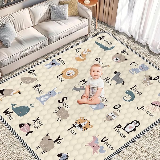 Baby Play Mat 59" X 71", Thickened Soft Floor, Waterproof and Non-Slip Crawling Play Pad, Machine Washable Foldable Crawling Mat for Floor Playpen