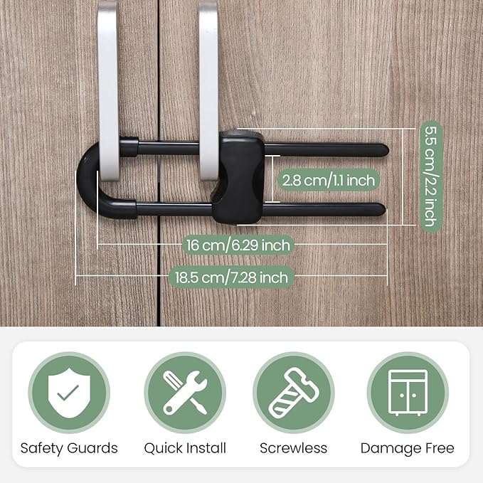 Jetec 10 Pieces Cabinet Locks for Babies, U-Shaped Proofing Drawers Safety Child Locks Adjustable, Easy to Use Childproof Latch for Knob Handle on Kitchen Door Storage Cupboard Closet (White, Black)