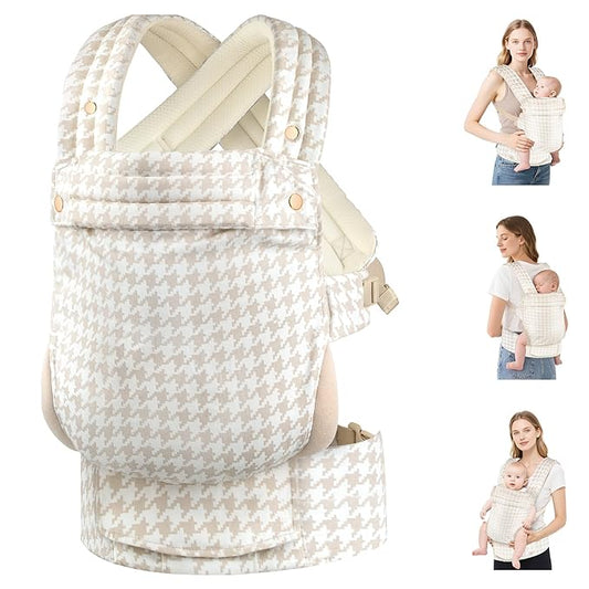Baby Carrier Newborn to Toddler- Ergonomic,Cozy and Lightweight Infant Carrier for 7-40lbs,3 Carry Positions Newborn Carrier,White Houndstooth