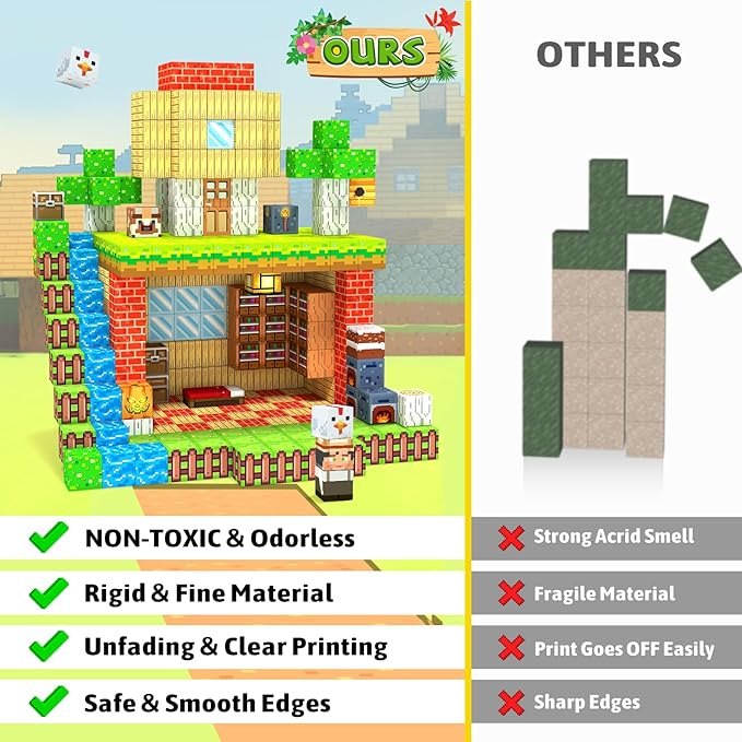 Magnetic Blocks, Magnetic Building Blocks, Magnet Cubes Kids Toys Farm games, Sensory STEM Building Toys for 3-5 4-6 5-7 6-8 Year Old Boys Girls, Christmas Birthday Gifts for Boys & Girls Ages 3+