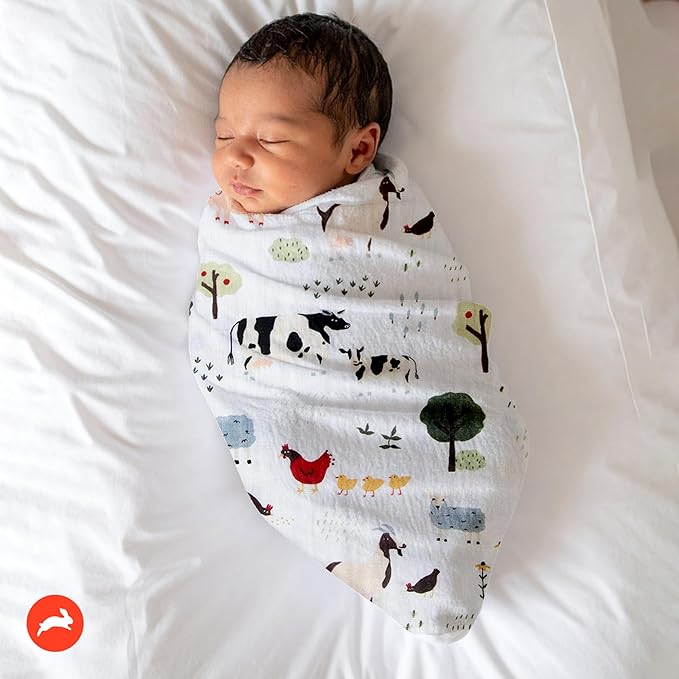 RED ROVR 100% Organic Cotton Muslin Swaddle | Newborn Receiving Blanket | Baby Wrap | Boy, Girl, Unisex | Soft, Lightweight, Breathable | Burping, Nursing | 44" x 44" | Family Farm
