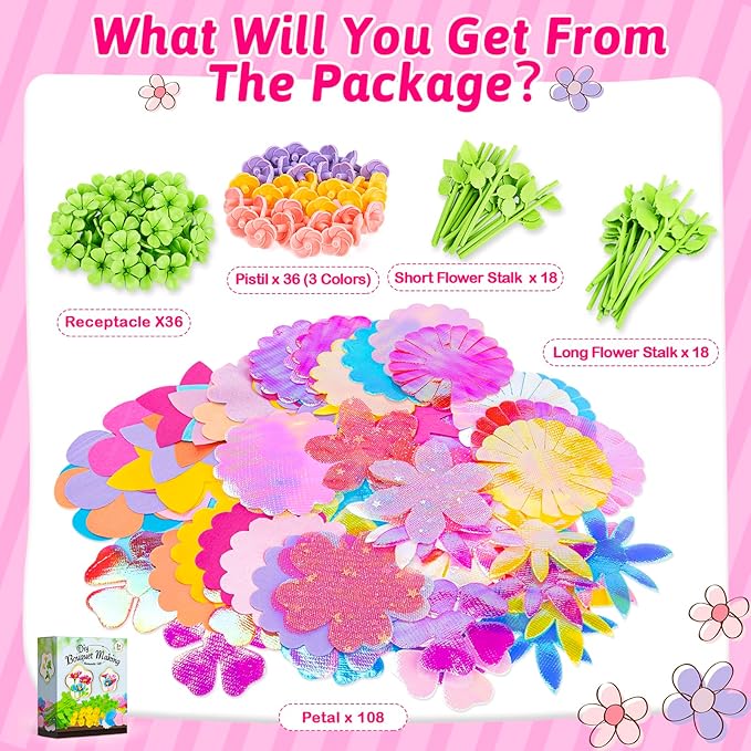 Osllate Upgraded Flower Bouquet Accessories Set for Making 36 Flowers, DIY Arts & Crafts Toy Accessories Flowers Making Toy Kit