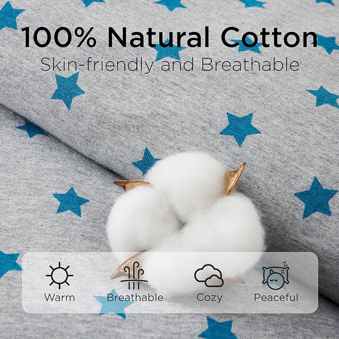 Duomiaomiao 2.5 TOG Baby Sleep Sack 100% Cotton Winter Baby Wearable Blanket, Warm Quilted Comfy Toddler Sleeping Sack