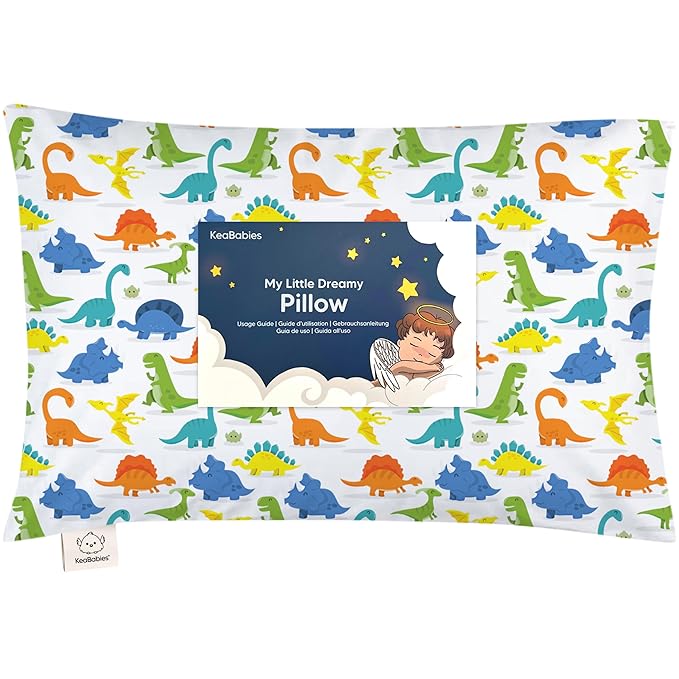 Toddler Pillow with Pillowcase - 13x18 My Little Dreamy Kids Travel Bed Pillows for Sleeping, Organic Cotton Small Pillowcase, Soft & Breathable, Machine Washable, Toddlers 2-5 Years Old (Happy Dino)