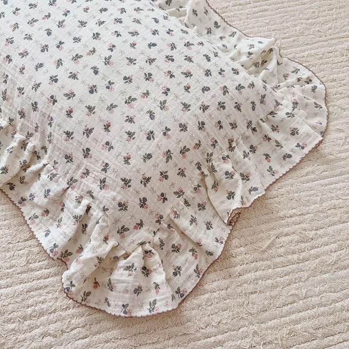 BuLuTu Muslin Cotton Kids Pillowcase Standard Size, 20"x26", Pink Bellflower Print Pillow Covers Soft Breathable Oeko-TEX Certified Girls Pillow Cases for Travel/Daycare/Nursery Decor,1 PC