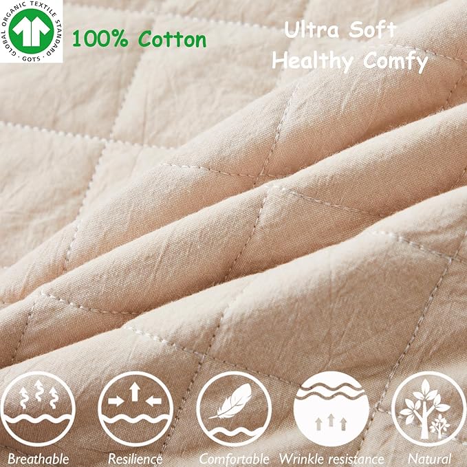 Brandream Baby Crib Bedding Sets for Girls Boys Gender Neutral Boho Bohemian Farmhouse Chic Classic Quilted Plaid 6-Piece Nursery Bedding Set - 100% Washed Cotton Beige