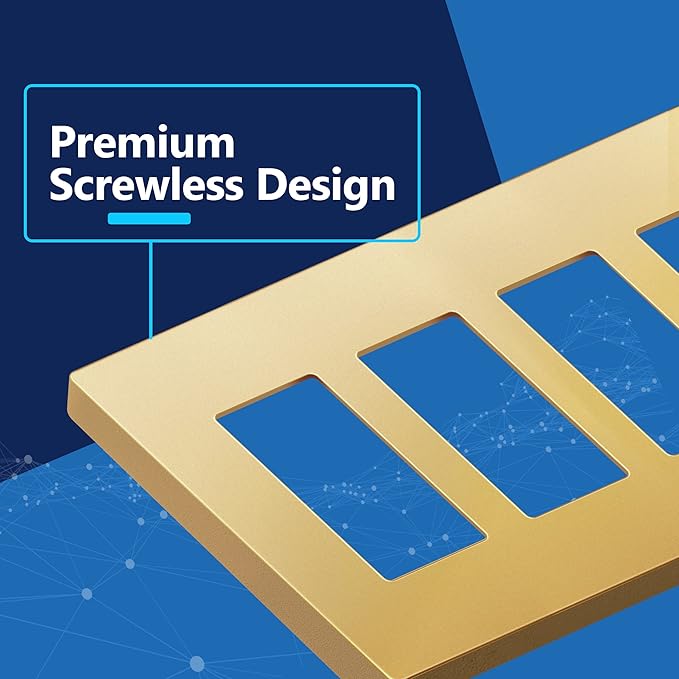 LIDER Matte Finish Decorator Switch Cover, Screwless Wall Plate, Mid-Size 4-Gang 4.88" x 8.58", Unbreakable Polycarbonate Thermoplastic, UL Listed, LSWP-34M-GD, Gold