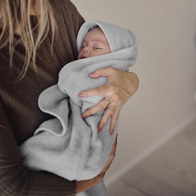 Baby Hooded Towel – Organic Cotton Baby Bath Towels – Baby Towels, Baby Bath Towels for Baby Boy, Baby Girl, 32" x 32" Super-Soft and Absorbent Baby Towels for Newborn (Pearl Grey)
