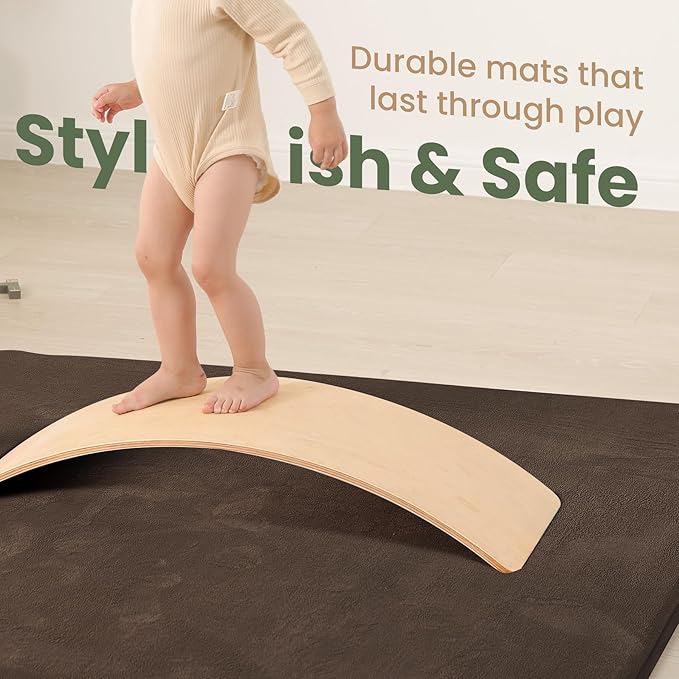 Baby Play Mat for Floor,1.3" Thick Elasti-Foam 50"×50" Playpen Mat for Tummy Time,Water Repellent Soft Coral Velvet for Toddler,Infant,Kids,Non-Slip Backing Safe for Crawling(Dark Brown)