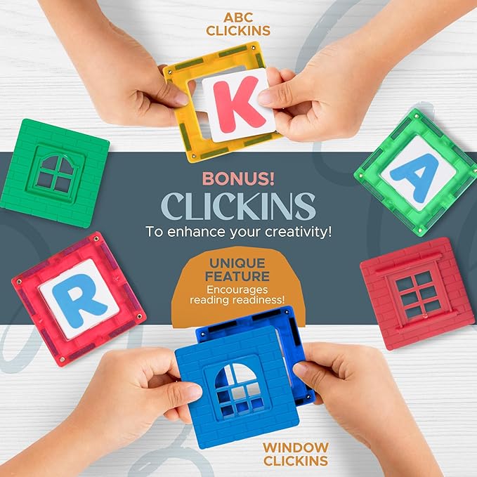 Playmags 150-Piece Magnetic Tiles Building Set – 3D Magnet Building Blocks, Creative Imagination, Inspirational, Educational STEM Toys for Kids with 1 Car