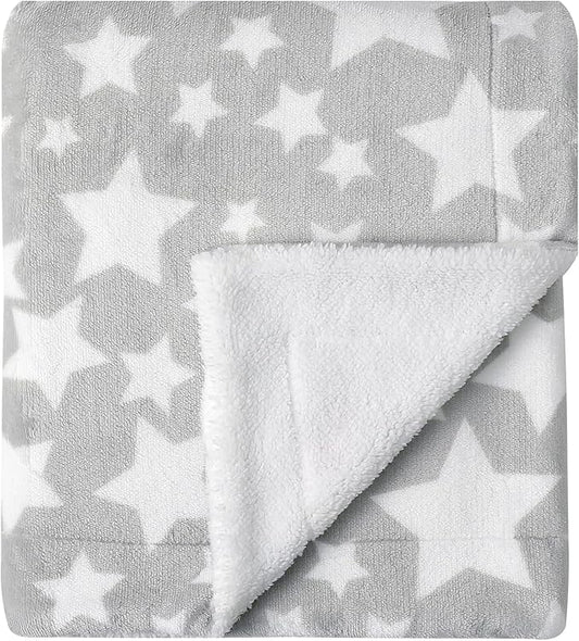 CREVENT 30"X40" Cozy Soft Warm Two Layers Sherpa Baby Blanket for Girls Boys, Newborn Essentials for Infant, Baby Shower Receiving Gift - Star Grey 75X100cm