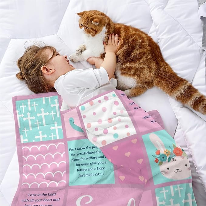 Personalized Baby Blankets with Name Christian Gift for Baby Plush Baptism Blanket Scripture Quote Swaddle Bible Verse Blanket for Girls Newborn Birthday Christmas Christening Godchild Gift