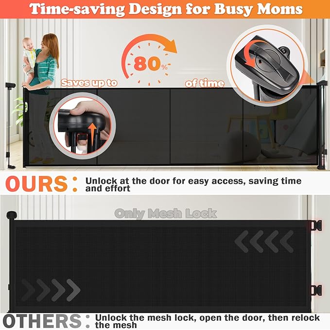 19.7ft Retractable Baby Gates Dog Gate - 236" Extra Wide Expandable Child Safety Gate,37" Tall Toddler Pet Mesh Gate with Reinforced Strips for Doorways,Stairs,Hallways,Outdoor & Indoor Large Openings