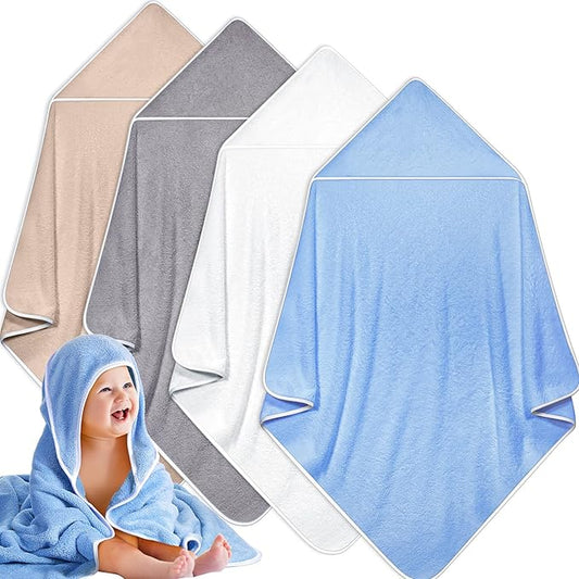 Reginary 4 Pack Baby Hooded Towels Coral Fleece Baby Bath Towels 30 x 30 Inch Soft Absorbent Hooded Bath Blanket for Newborn Toddler Infant Boy Girl Shower Gift Supplies (White, Gray, Brown, Blue)