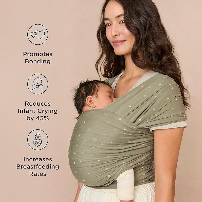 Ergobaby Sustainable Knit Aura Baby Carrier Wrap for Newborn to Toddler (8-25 lbs) - Comfortable, Ergonomic, & Ultra-Soft Newborn Wrap Carrier - One Size Fits Most - Rayon, Olive Diamond