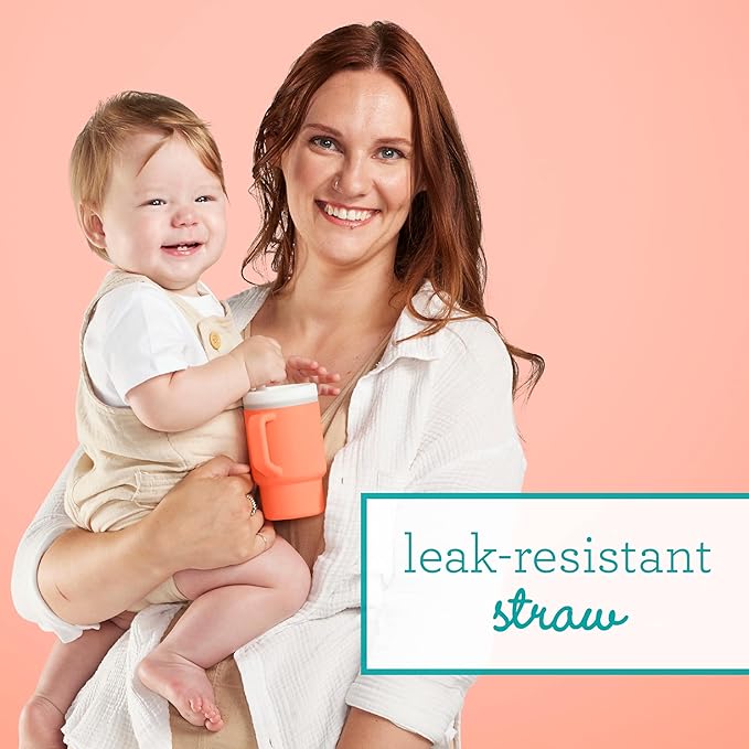 Infantino My 1st Tumbler, Silicone Sippy Cup with Straw & Handle, Spill-Resistant Baby Cup for On-the-Go, BPA-Free Transition Bottle, Creamsicle